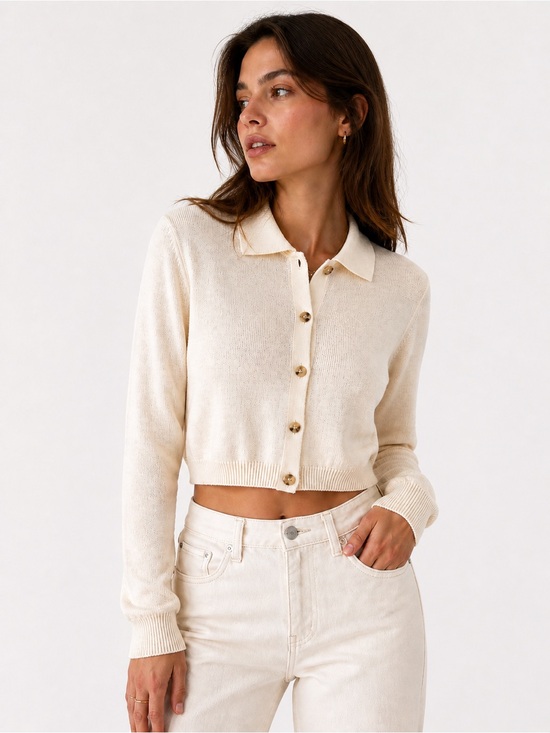 Sweaters - Wilfred Aritzia Cropped Knit Cardigan Cream Button Front Size S